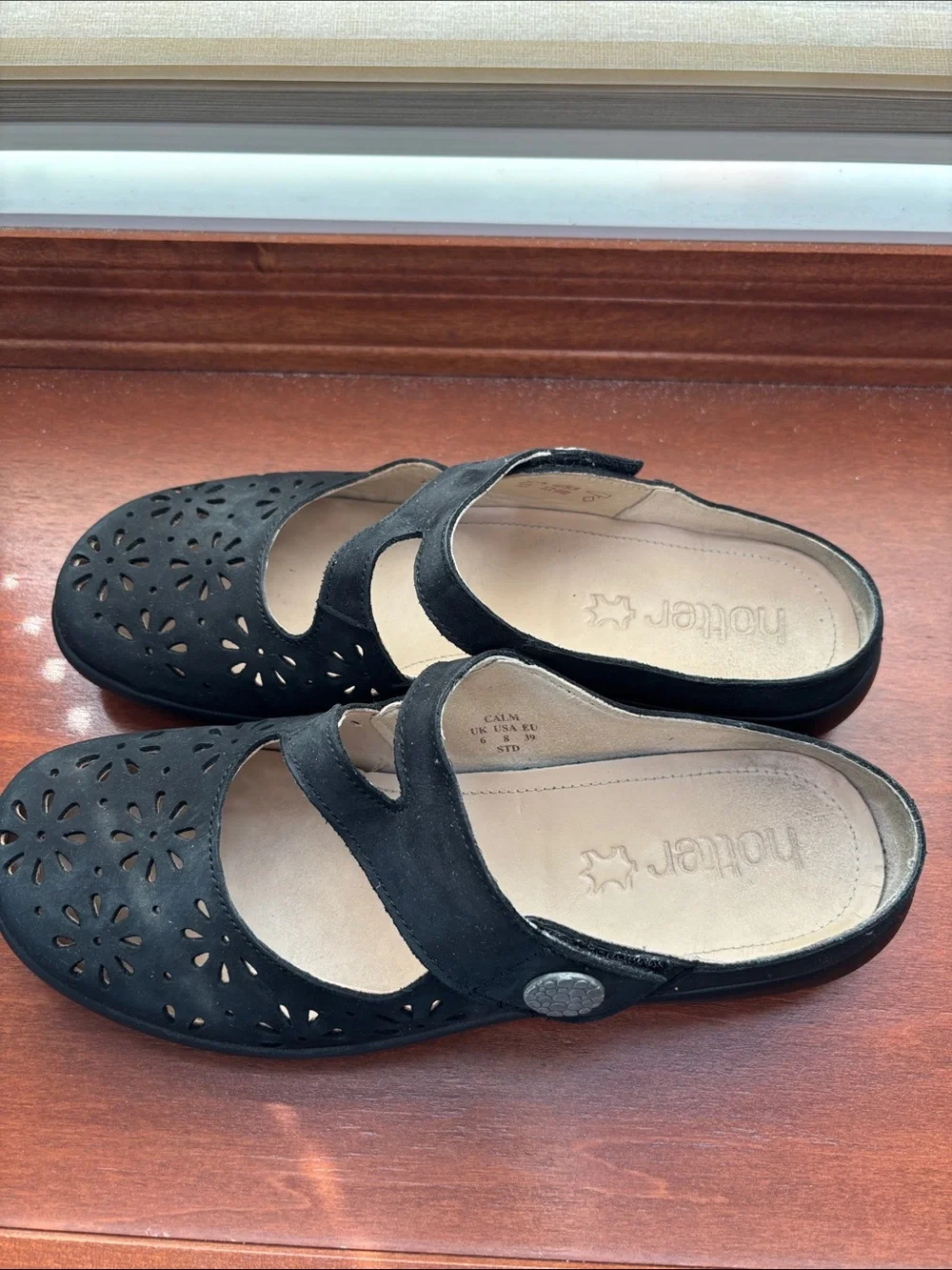 hotter Black Floral Cutout Mary Jane Flats